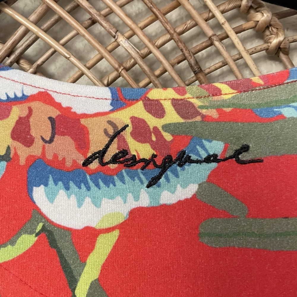 Desigual Red Floral Blouse Top Tunic Trapeze Sidetail Boho Artsy Colorful S B3 - Picture 8 of 12
